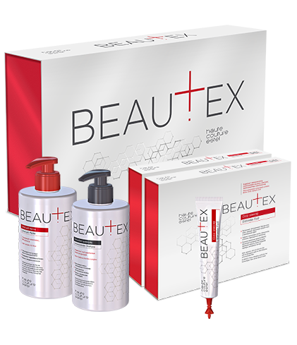 Kit pt procedura Beautex Care pentru indreptare si stralucire pentru par (Sampon 435 ml, Masca 435 ml, Elixir 10*25ml)