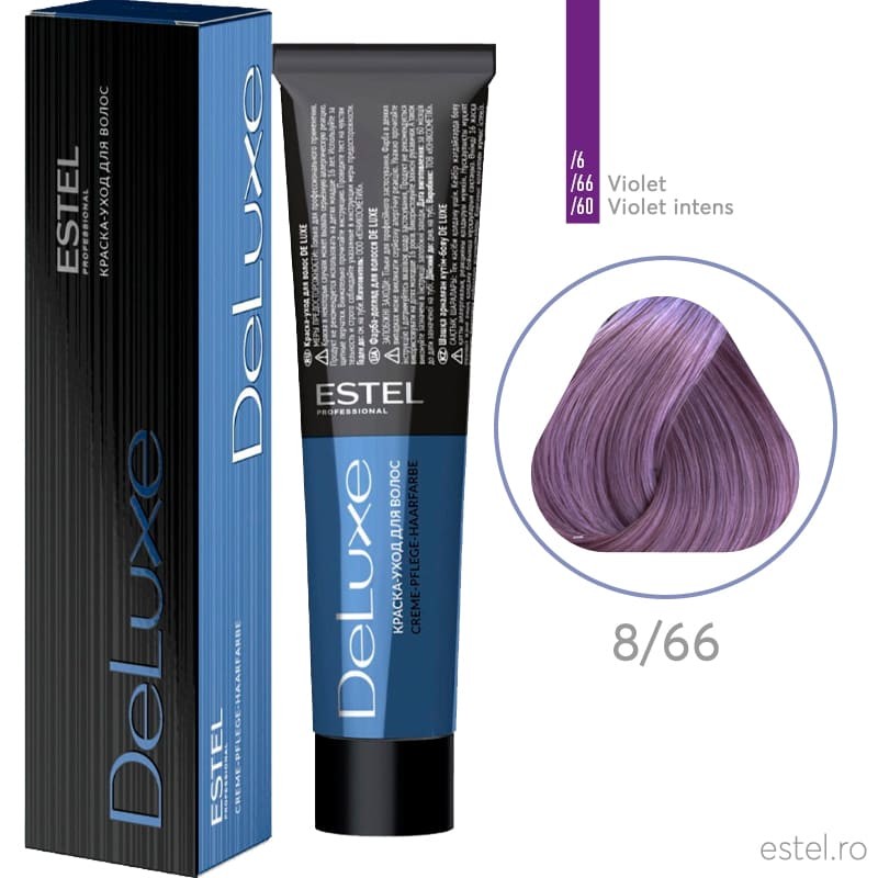 Vopsea permanenta pentru par Estel De Luxe, 8/66 Castaniu deschis violet intens, 60 ml