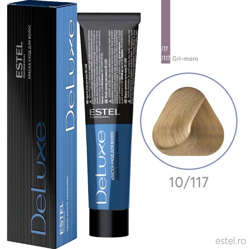 Vopsea permanenta pentru par Estel De Luxe, 10/117 Blond deschis gri intens-maro, 60 ml