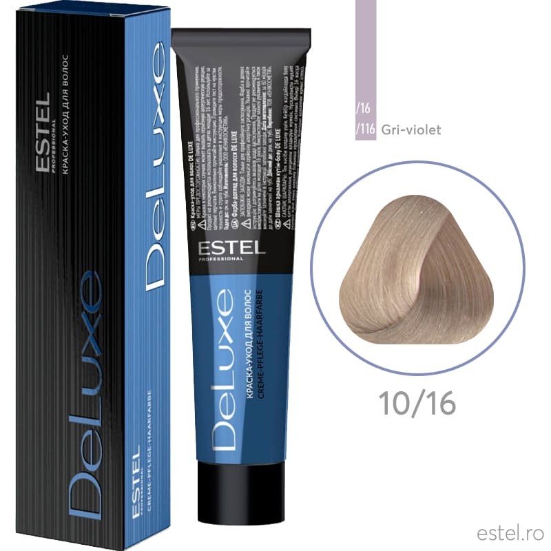 Vopsea permanenta pentru par Estel De Luxe, 10/16 Blond deschis gri-violet, 60 ml