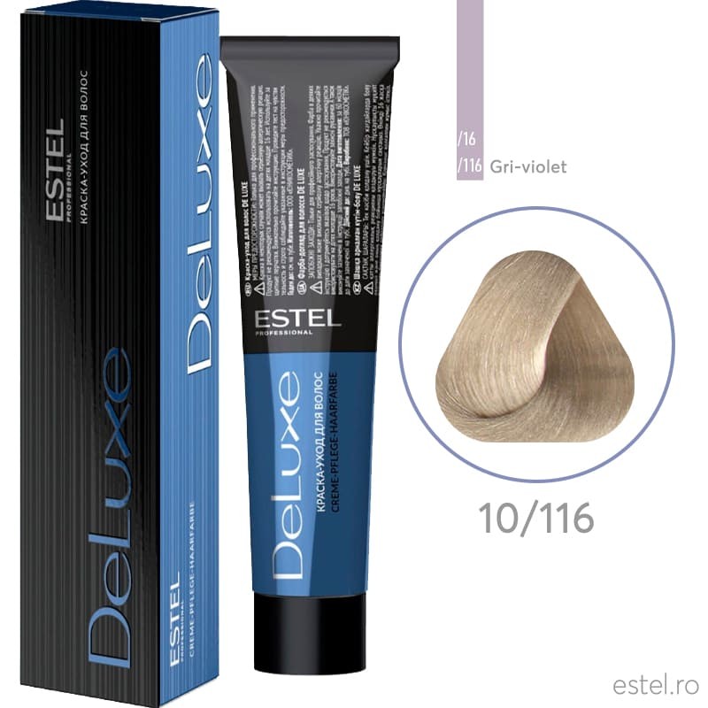 Vopsea permanenta pentru par Estel De Luxe, 10/116 Blond deschis gri intens-violet, 60 ml