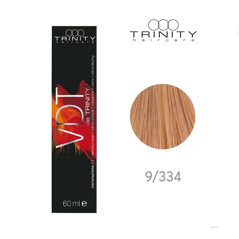 Vopsea crema pentru par VDT Trinity Haircare 9/334 Blond luminos auriu intens aramiu, 60 ml