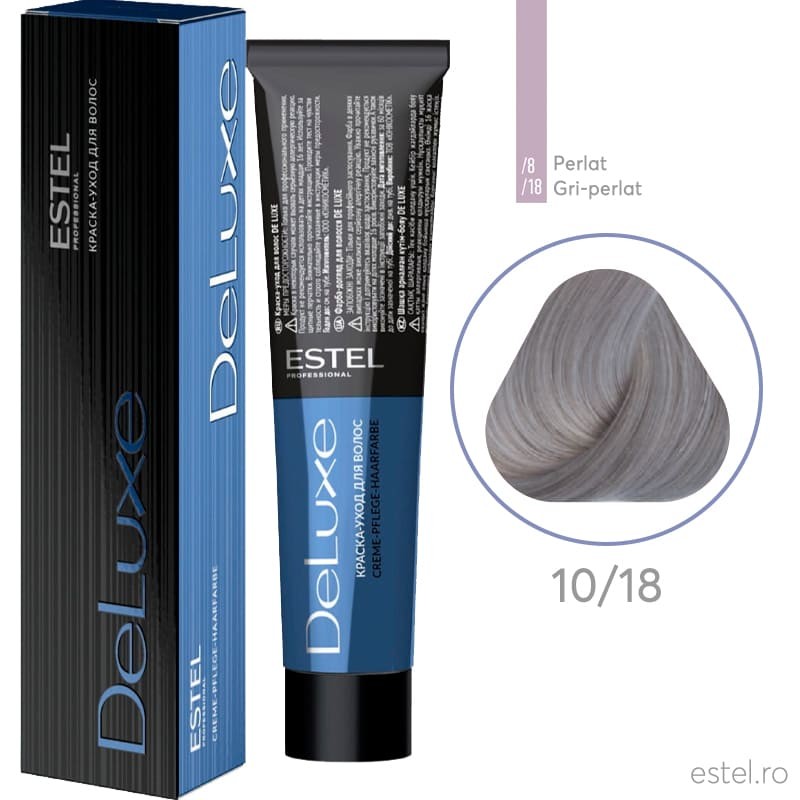 Vopsea permanenta pentru par Estel De Luxe, 10/18 Blond deschis gri-perlat, 60 ml