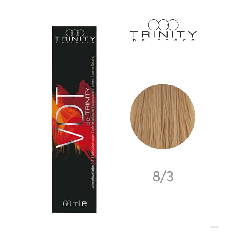 Vopsea crema pentru par VDT Trinity Haircare 8/3 Blond deschis auriu, 60 ml
