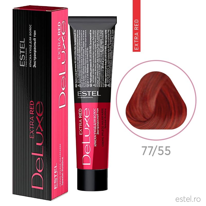 Vopsea permanenta pentru par Estel De Luxe Extra Red, 77/55 Mediu rosu-intens, 60 ml