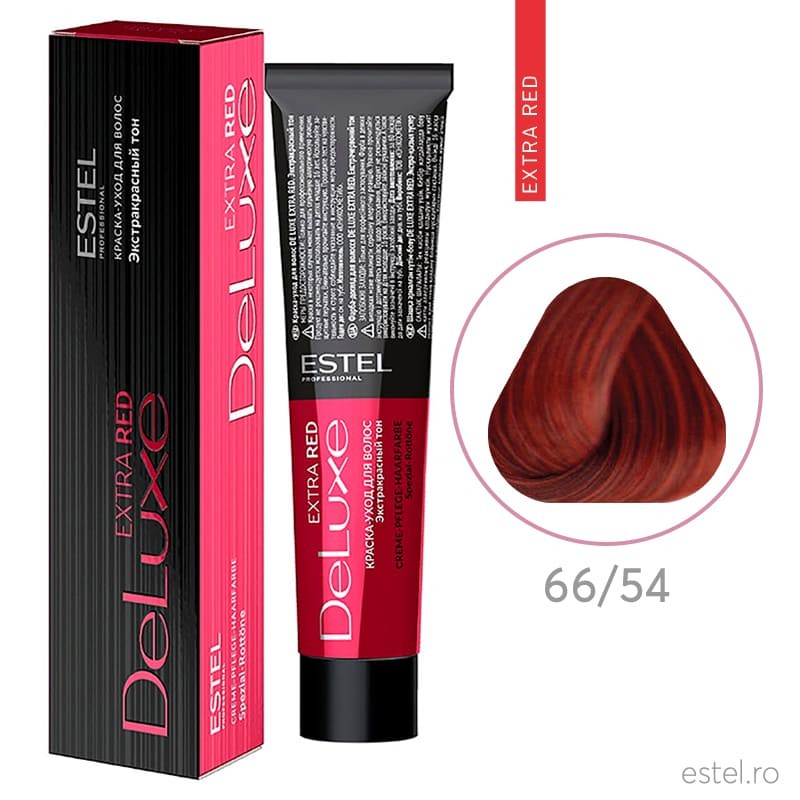 Vopsea permanenta pentru par Estel De Luxe Extra Red, 66/54 Rosu-aramiu, 60 ml